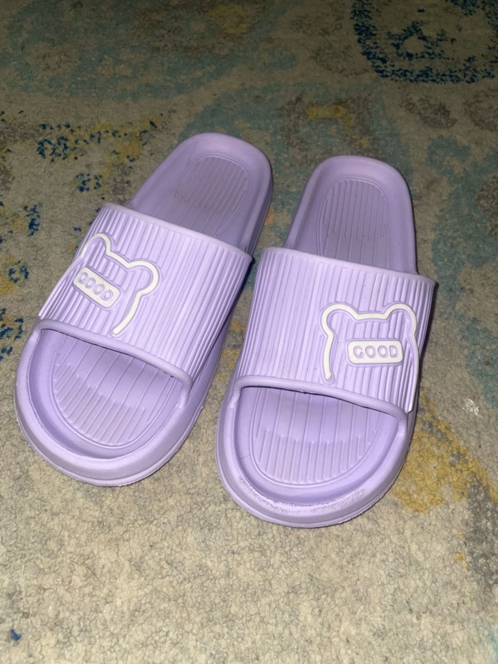 Lilac Slide Sandals with Bear Emblem
